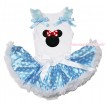 White Baby Pettitop Light Blue Ruffles & Bows & Red Minnie Print & Light Blue White Dots Newborn Pettiskirt NN266
